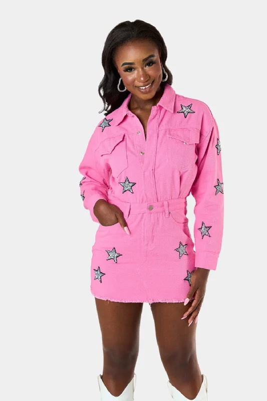 Mini dresses with spaghetti straps for a delicate lookRaelynn Denim Mini Dress - Pink Mini dresses with spaghetti straps for a delicate lookRaelynn Denim Mini Dress - Pink