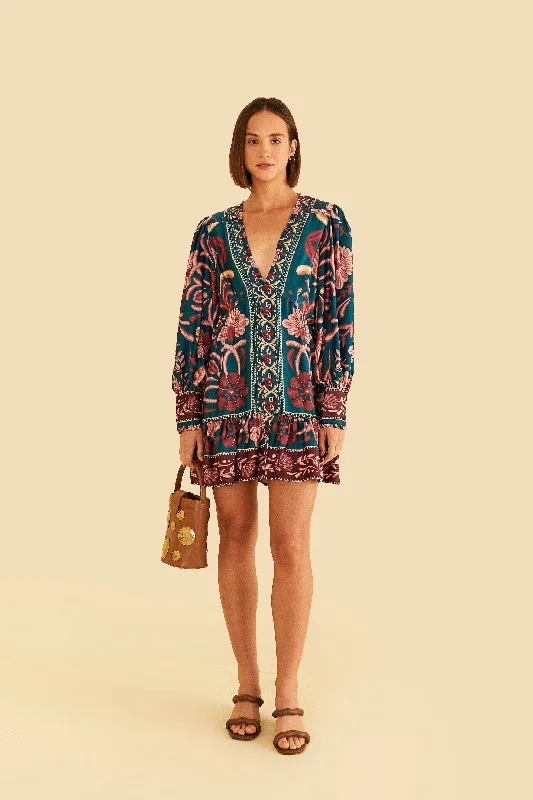 Mini dresses with one - shoulder designsTeal Seashell Tapestry Lenzing™ Ecovero™ Viscose Mini Dress Mini dresses with one - shoulder designsTeal Seashell Tapestry Lenzing™ Ecovero™ Viscose Mini Dress