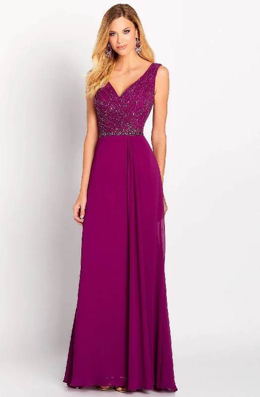 Maxi wedding guest dresses with floral prints for summer weddingsCameron Blake - 119641 Asymmetrical Beaded Chiffon Gown