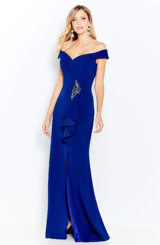 Ruffled - sleeve wedding guest dresses in light blue for a spring weddingCameron Blake - 120614W Off-Shoulder Column Dress Ruffled - sleeve wedding guest dresses in light blue for a spring weddingCameron Blake - 120614W Off-Shoulder Column Dress