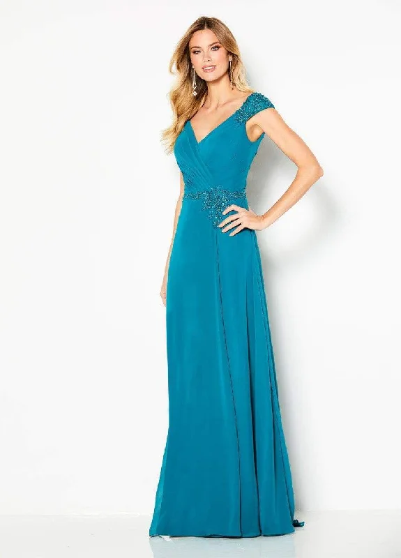 Long - sleeved wedding guest dresses in velvet for a winter weddingCameron Blake - 219684 Beaded V-neck Chiffon Sheath Dress
