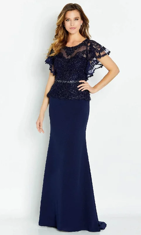 Tea - length wedding guest dresses with polka dot patternsCameron Blake CB131 - Short Sleeve Beaded Lace Prom Gown