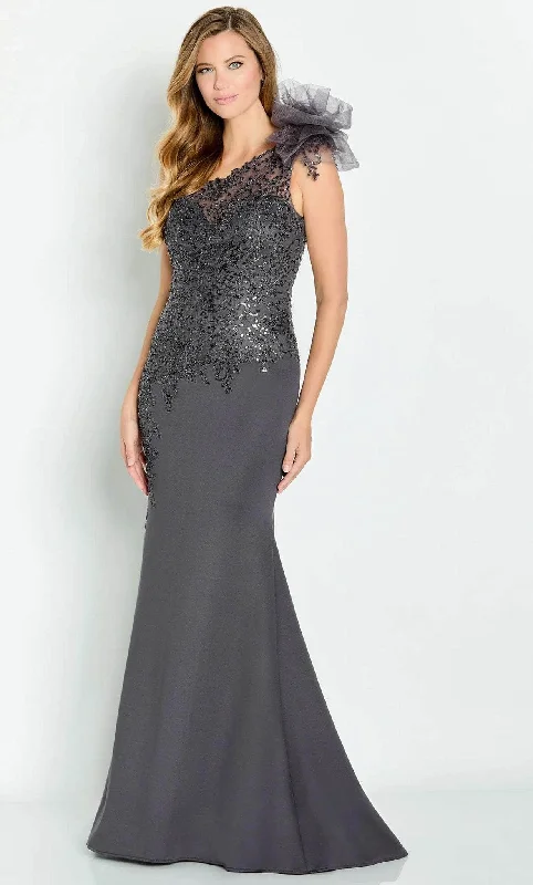 Wedding guest dresses with tiered skirts for a feminine lookCameron Blake CB132 - Asymmetrical Appliqued Formal Gown