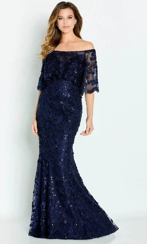 Wedding guest dresses with cold - shoulder designs and solid colorsCameron Blake CB135 - Off Shoulder Floral Lace Prom Gown