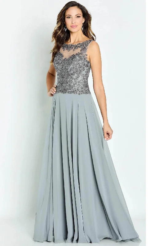 Midi wedding guest dresses in navy blue for a formal affairCameron Blake CB138 - Embroidered Bodice Evening Dress