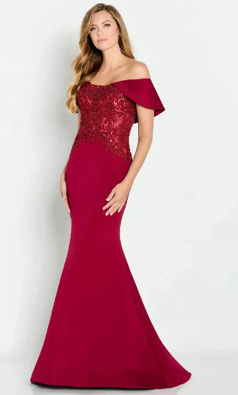 Off - the - shoulder wedding guest dresses in chiffonCameron Blake CB147 - Draped Sleeve Embroidered Evening Gown