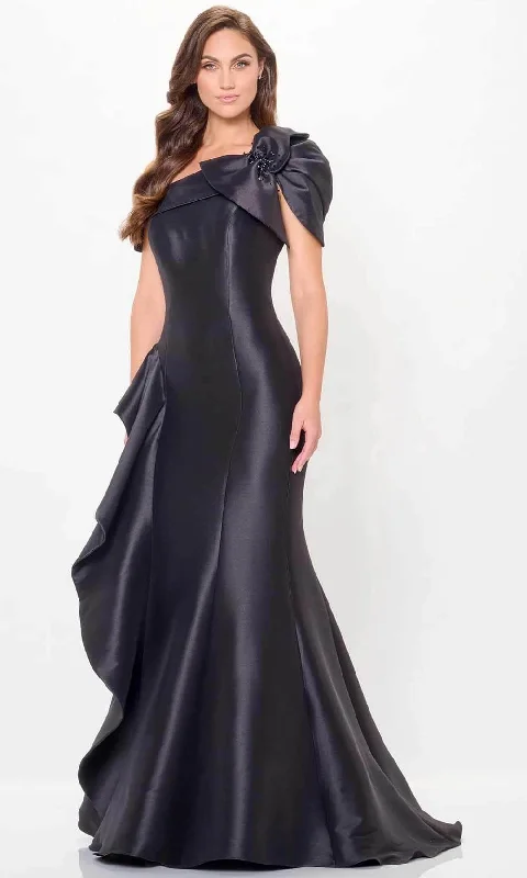 Wedding guest dresses with pom - pom trims for a playful lookCameron Blake CB3243 - Bow Draped Evening Dress