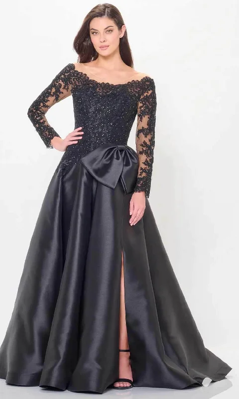 Asymmetric - hem wedding guest dresses in metallic huesCameron Blake CB3249 - Long Sleeve Applique Evening Dress