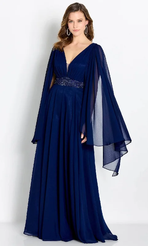 Satin wedding guest dresses with side slits for a sexy touchCameron Blake CB756 - Draped Shoulder Evening Gown