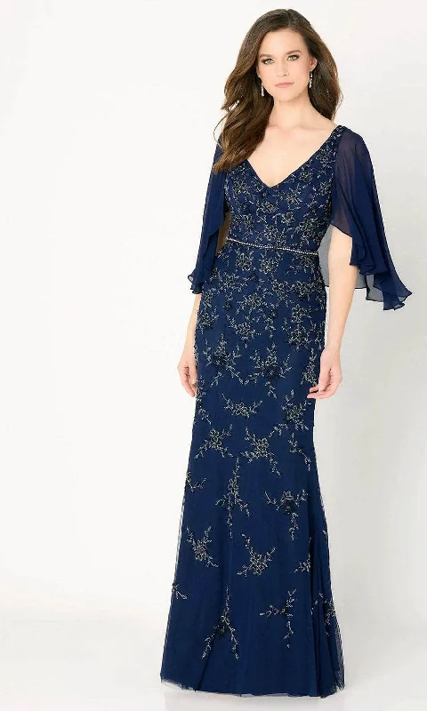 Ruffled - sleeve wedding guest dresses in light blue for a spring weddingCameron Blake CB783 - Cape Sheath Evening Dress
