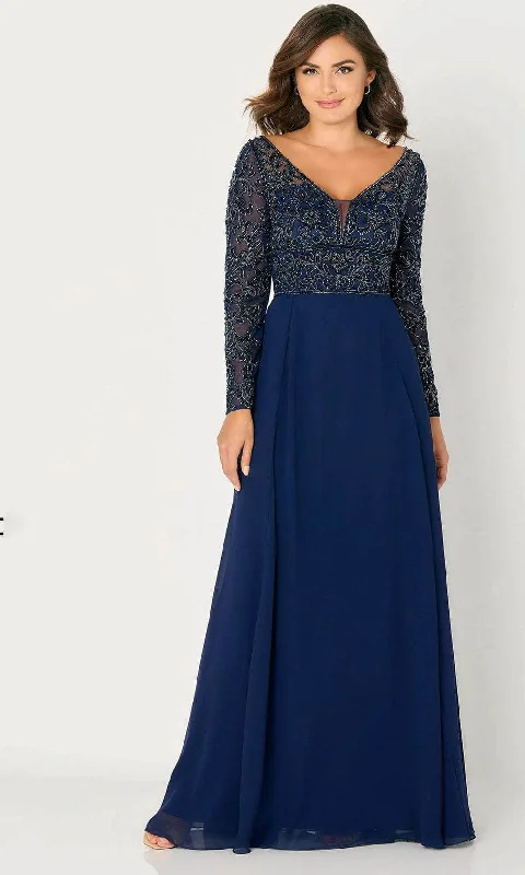 Mini wedding guest dresses with glittery accents for a trendy lookCameron Blake CB790 - Beaded V-Neck Evening Dress