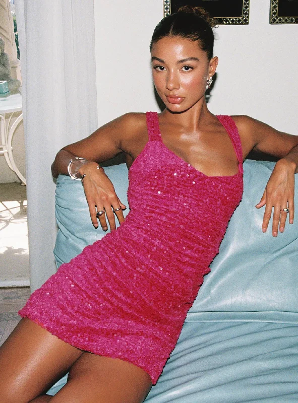 Polyester mini dresses for easy careCenterfold Sequin Mini Dress Pink