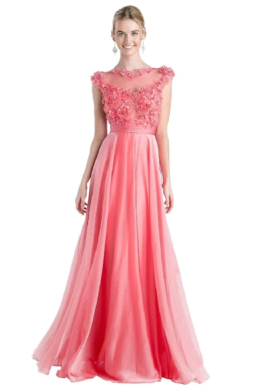 Sheath - style wedding guest dresses with lace overlaysCinderella Divine - CJ218 Applique Bateau Chiffon A-line Dress