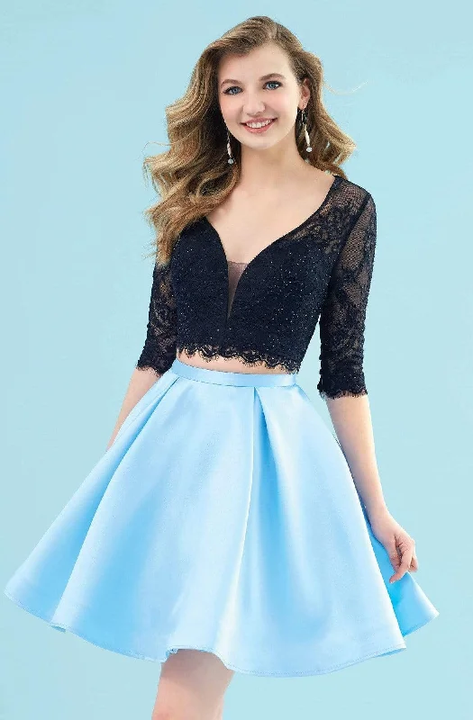 Satin wedding guest dresses with side slits for a sexy touchClarisse - 3921 Two Piece Beaded Lace A-Line Cocktail Dress