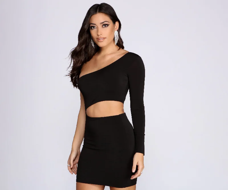 Mini dresses with keyhole necklinesCut Out For This One Shoulder Mini Dress