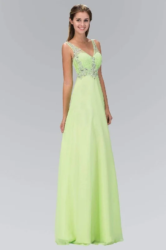 Lace - and - tulle wedding guest dresses with sweetheart necklinesElizabeth K - GL1073 Adorned V-Neck Illusion A-Line Gown Lace - and - tulle wedding guest dresses with sweetheart necklinesElizabeth K - GL1073 Adorned V-Neck Illusion A-Line Gown