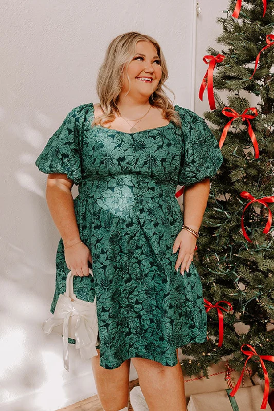 Mini dresses with side slits for a sexy appealHoliday Happiness Jacquard Mini Dress in Hunter Green Curves Mini dresses with side slits for a sexy appealHoliday Happiness Jacquard Mini Dress in Hunter Green Curves