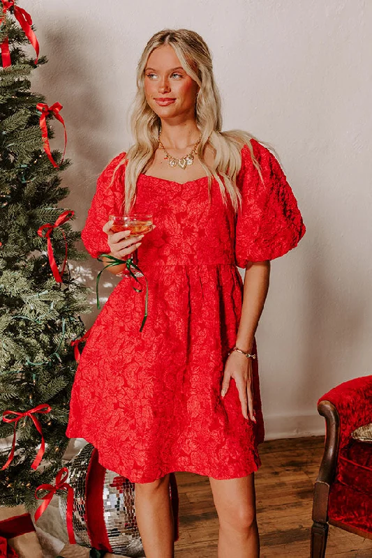 Mini dresses with puff sleeves for a vintage lookHoliday Happiness Jacquard Mini Dress in Red Mini dresses with puff sleeves for a vintage lookHoliday Happiness Jacquard Mini Dress in Red