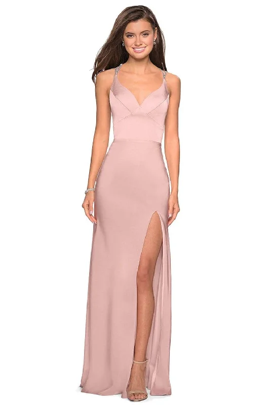 La Femme - Seamed Strappy Evening Dress with Slit 27519SC