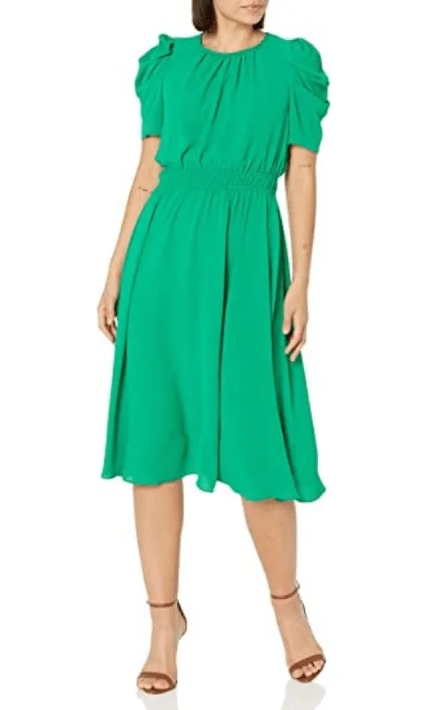 London Times T6180M - Puffy Sleeve Midi Flowy Dress