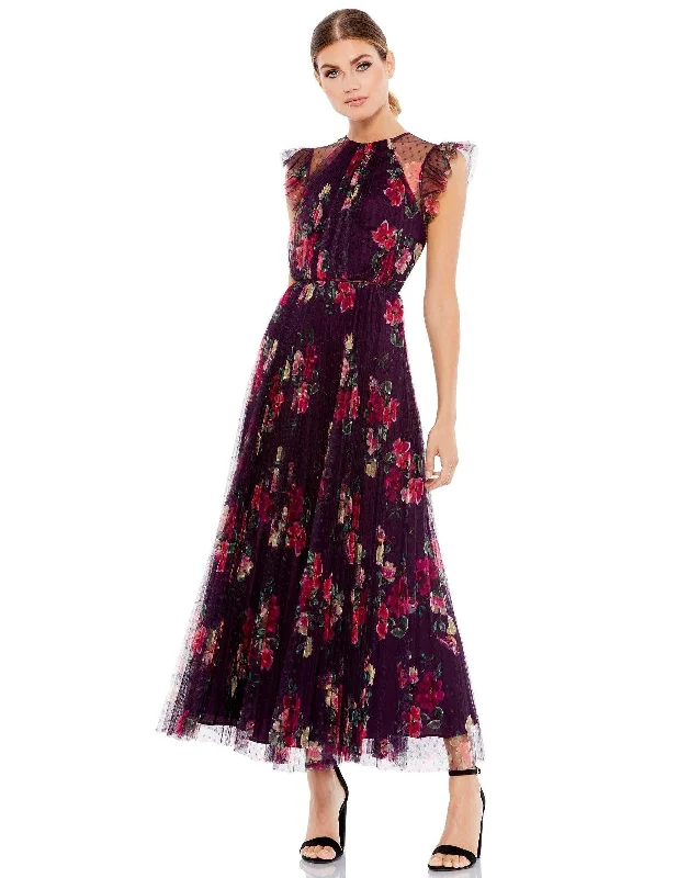 Sleeveless wedding guest dresses with ruffled hemsMac Duggal 2143 Floral Print Cap Sleeve Midi Dress Sleeveless wedding guest dresses with ruffled hemsMac Duggal 2143 Floral Print Cap Sleeve Midi Dress