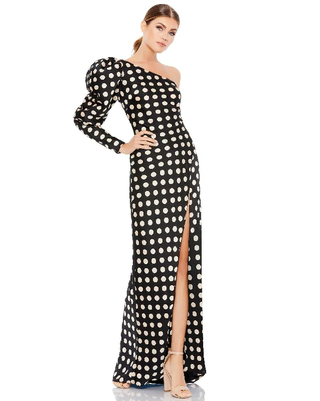 Cotton wedding guest dresses with smocked details for a casual weddingMac Duggal 26515 Long One Shoulder Formal Dress