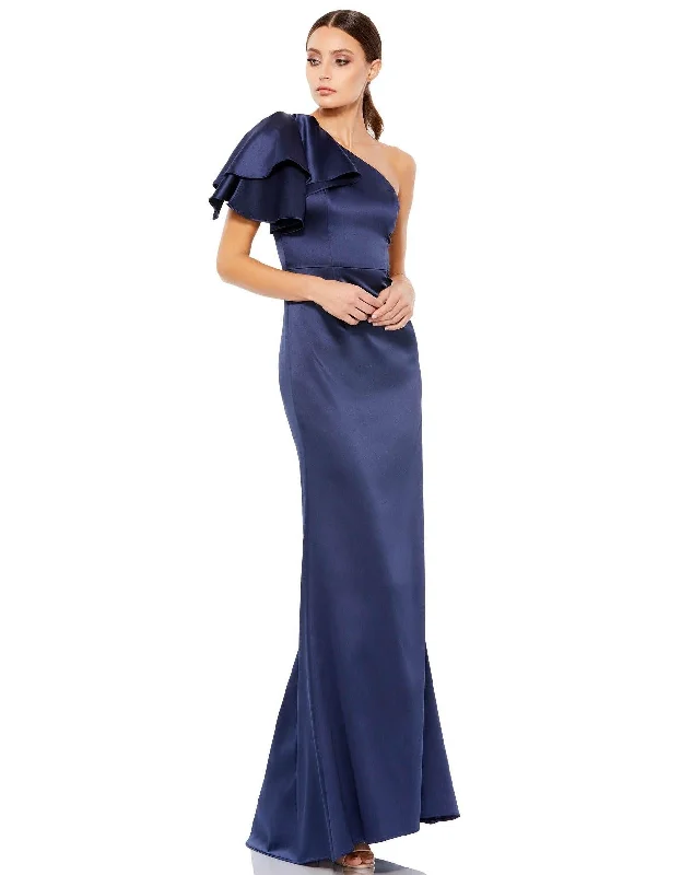 Sleeveless wedding guest dresses with pleated bodicesMac Duggal 26521 Long One Shoulder Formal Gown