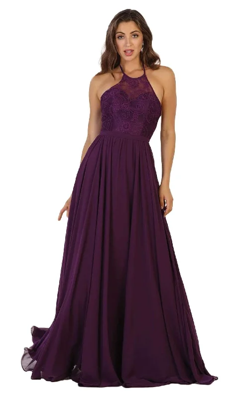Strapless wedding guest dresses with rhinestone - studded bodicesMay Queen - Embellished Illusion Halter A-line Evening Dress