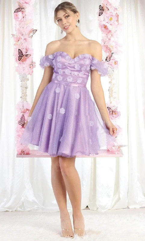 Wedding guest dresses with cut - out details and midi lengthsMay Queen MQ1934 - Floral Applique Homecoming Dress