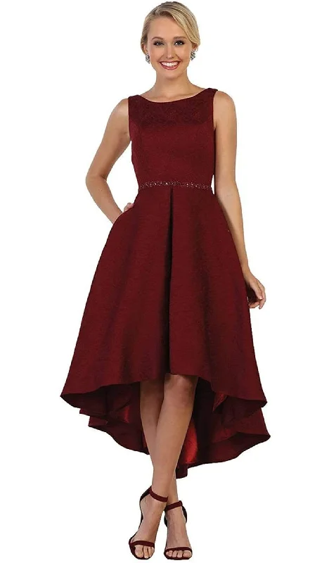 Wedding guest dresses with belted waists and knee - length skirtsMay Queen - RQ7604 Embellished Bateau High Low A-line Cocktail Dress