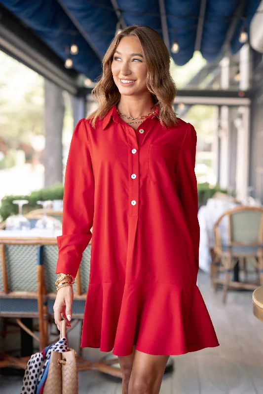 Mini dresses with embroidered details for a unique touchMeagan Dress- Red