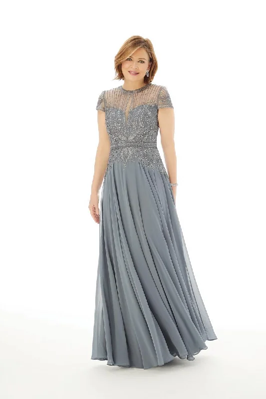 Wedding guest dresses with button - down fronts and A - line silhouettesMGNY Madeline Gardner New York 72221 Long Formal Dress
