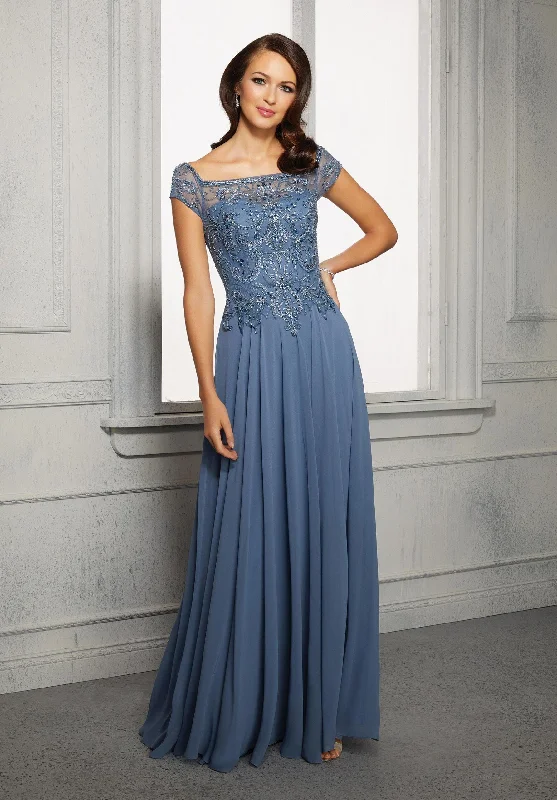 Wedding guest dresses with puff sleeves and knee - length hemsMGNY Madeline Gardner New York 72419 Long Formal Dress