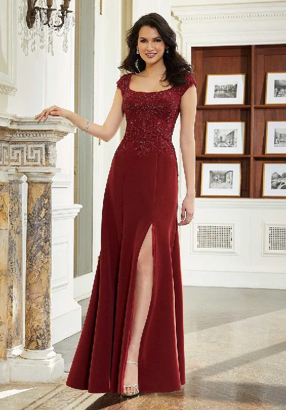 Wedding guest dresses with abstract prints and long trainsMGNY Madeline Gardner New York  72608 Long Formal Dress
