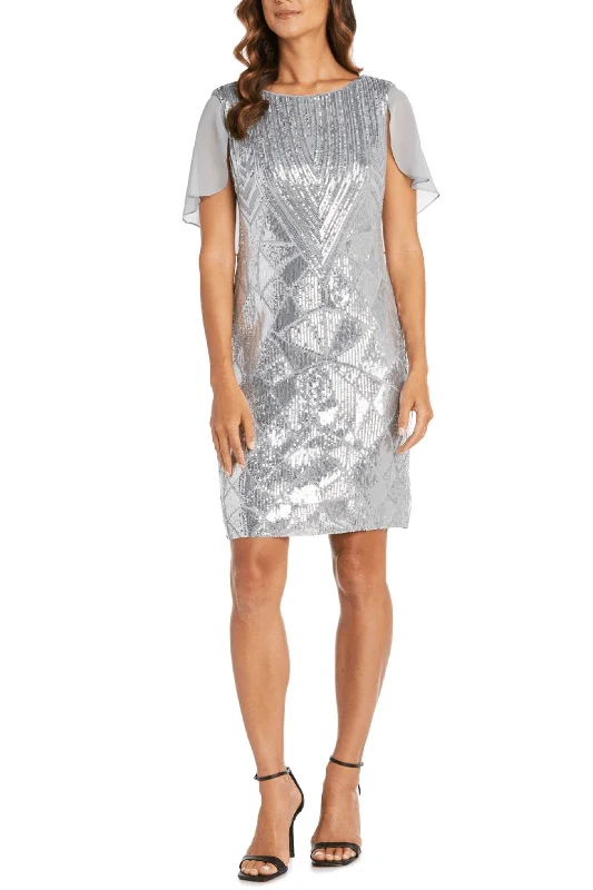 Printed wedding guest dresses with tropical motifs for beach weddingsR&M Richards 7721 - Capelet Sequin Cocktail Dress
