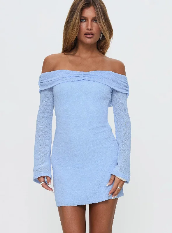 Animal print mini dresses for a bold statementStellaire Long Sleeve Mini Dress Blue