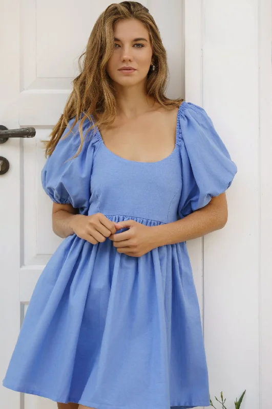 Linen mini dresses for a breathable summer optionStrawberry Fields Puff Sleeve Mini