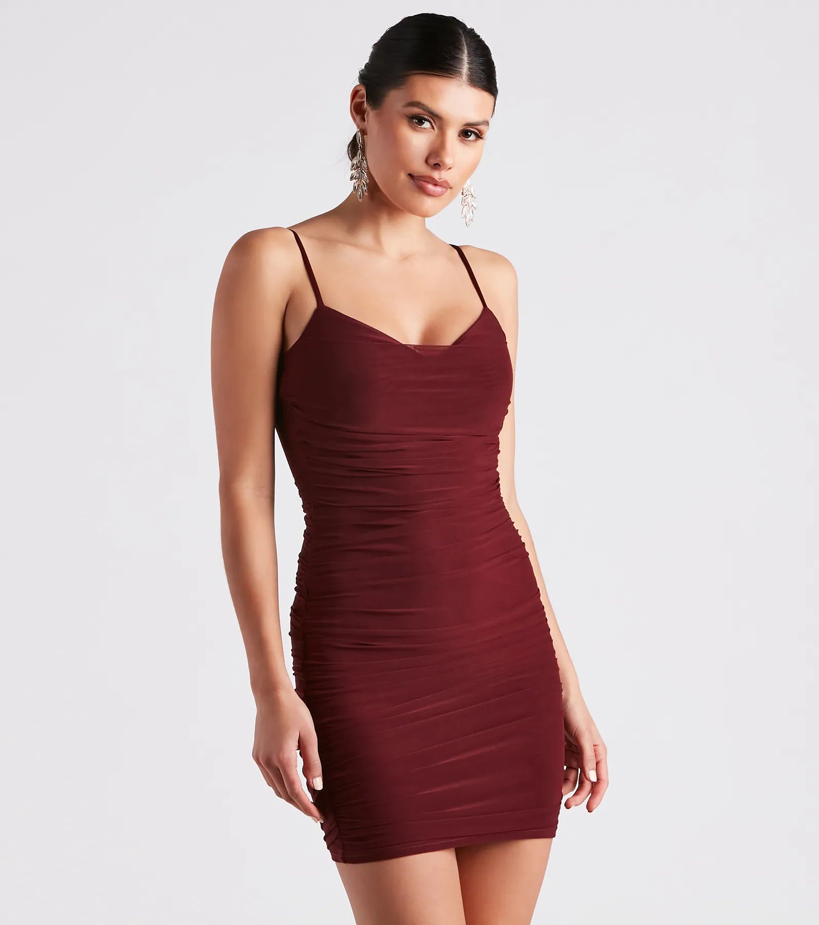 Mini dresses with empire waists for a flattering fitThat Girl Mesh Ruche Short Dress Mini dresses with empire waists for a flattering fitThat Girl Mesh Ruche Short Dress