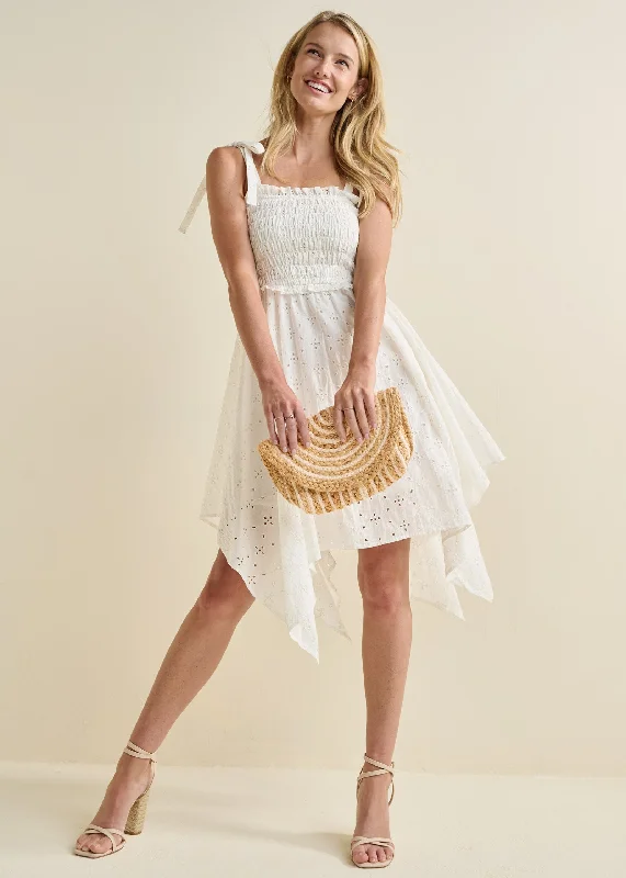 Mini dresses with off - the - shoulder stylesSmocked Top Eyelet Dress  - Off White