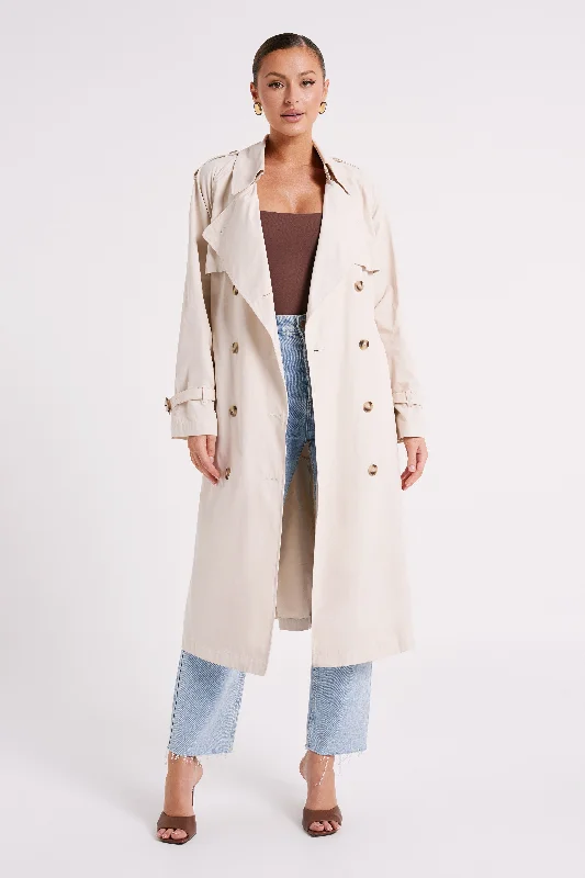 Women's pea coats with brass buttons for a nautical - inspired styleChanning Trench Coat With Belt - Cream Women's pea coats with brass buttons for a nautical - inspired styleChanning Trench Coat With Belt - Cream