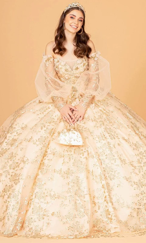 Formal dresses with tiered lace skirts and off - the - shoulder necklines for a feminine and elegant formal appearanceElizabeth K GL3071 - Detachable Sheer Sleeves Ballgown