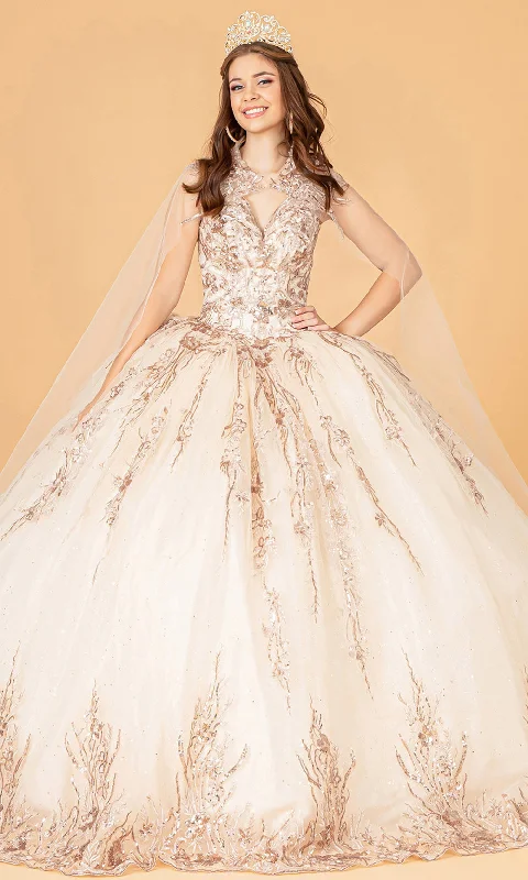 Formal dresses with embroidered panels and tulle overlays for a fairytale promElizabeth K GL3076 - Beaded Mesh Cape Ballgown Formal dresses with embroidered panels and tulle overlays for a fairytale promElizabeth K GL3076 - Beaded Mesh Cape Ballgown