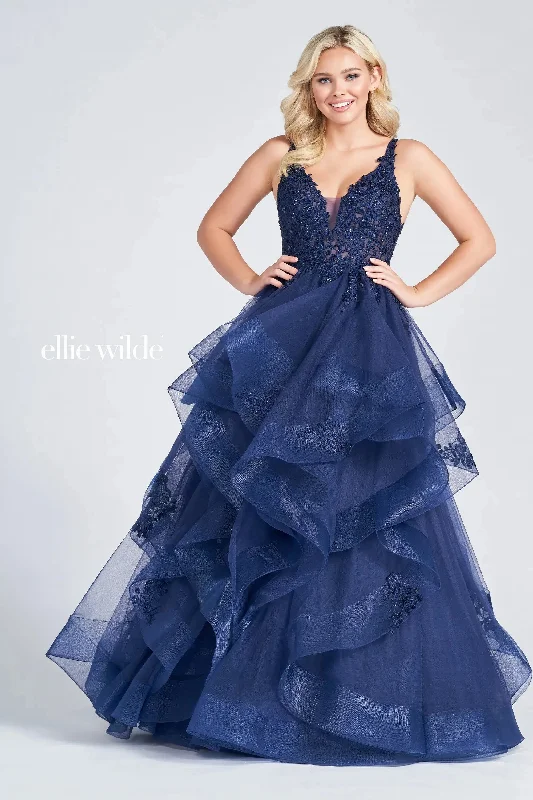 Plus Size Women Dress with a Flattering A - Line Cut for Comfort and StyleEllie Wilde EW122080 Prom Long Dress Tiered ball Gown Plus Size Women Dress with a Flattering A - Line Cut for Comfort and StyleEllie Wilde EW122080 Prom Long Dress Tiered ball Gown