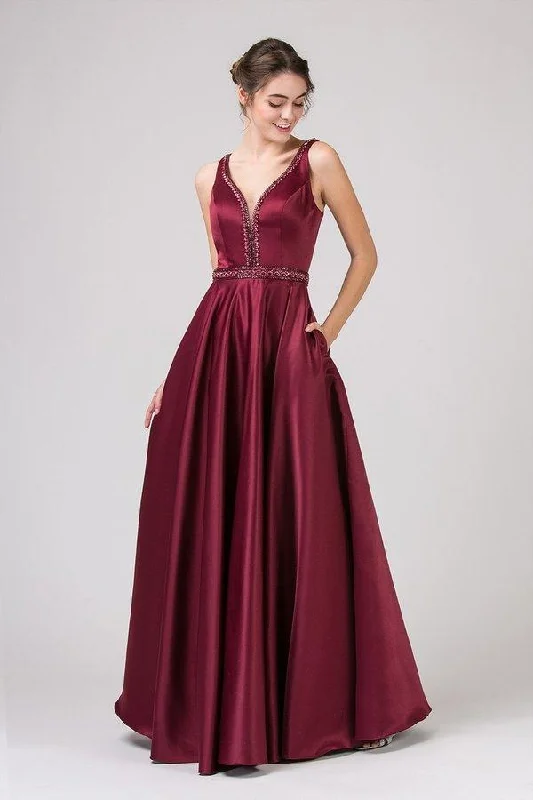 Formal dresses with wrap - around styles and beaded belts for a customized fitEureka Fashion - 9010 Sleeveless Beaded Embellished Satin A-Line Gown Formal dresses with wrap - around styles and beaded belts for a customized fitEureka Fashion - 9010 Sleeveless Beaded Embellished Satin A-Line Gown