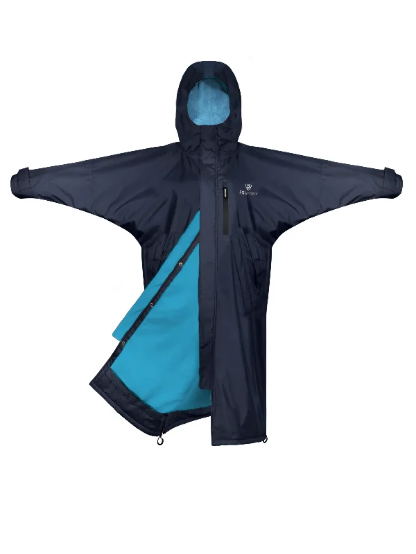 Women's knee - length wool blend coats with a fur collar for added warmthEvolution Women's | Thin Fleece | Fixed Hood | Navy/Turquoise Women's knee - length wool blend coats with a fur collar for added warmthEvolution Women's | Thin Fleece | Fixed Hood | Navy/Turquoise