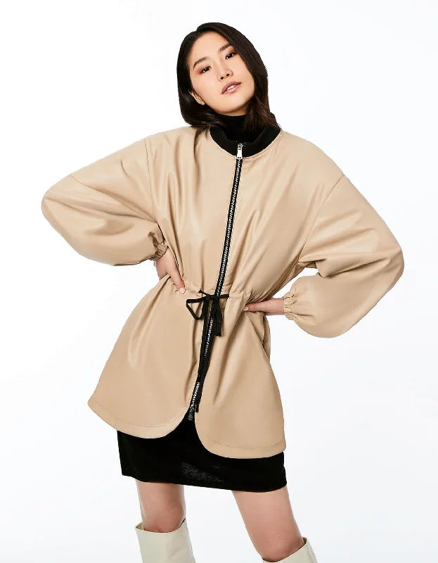Women's cropped leather coats with silver studs for an edgy lookLE PUFF SLEEVE JACKET Women's cropped leather coats with silver studs for an edgy lookLE PUFF SLEEVE JACKET