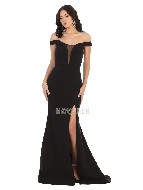 Strapless formal dresses with tulle skirts for a classic prom lookMay Queen - MQ1748 Foldover Plunge Off Shoulder High Slit Dress Strapless formal dresses with tulle skirts for a classic prom lookMay Queen - MQ1748 Foldover Plunge Off Shoulder High Slit Dress