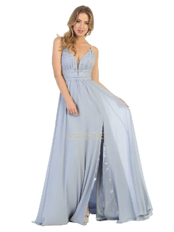 Formal dresses with pleated bodices and taffeta fabric for a traditional lookMay Queen - MQ1755 Ruched Deep V-neck A-line Dress Formal dresses with pleated bodices and taffeta fabric for a traditional lookMay Queen - MQ1755 Ruched Deep V-neck A-line Dress