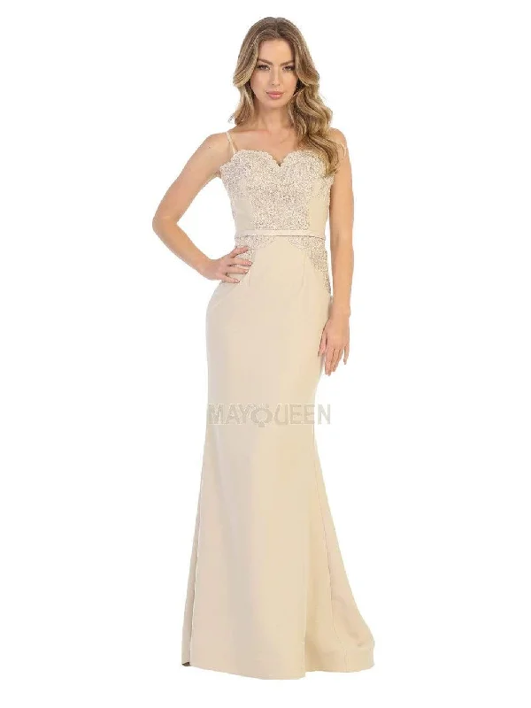 Prom dresses with lace - trimmed sleeves and empire - style waists for a flattering and vintage - inspired formal affairMay Queen - MQ1759 Scallop Lace Appliqued Sweetheart Bodice Dress Prom dresses with lace - trimmed sleeves and empire - style waists for a flattering and vintage - inspired formal affairMay Queen - MQ1759 Scallop Lace Appliqued Sweetheart Bodice Dress