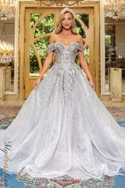 Formal dresses with off - the - shoulder sleeves and rhinestone accents for a sophisticated promPortia & Scarlett PS22953 Formal dresses with off - the - shoulder sleeves and rhinestone accents for a sophisticated promPortia & Scarlett PS22953